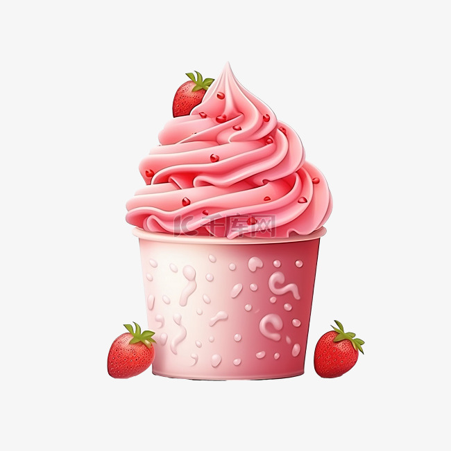 3d 渲染去杯草莓冰淇淋软冰 