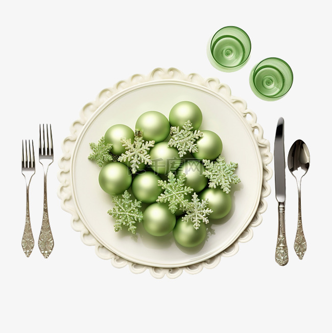 家庭圣诞餐桌布置，绿色和白色装