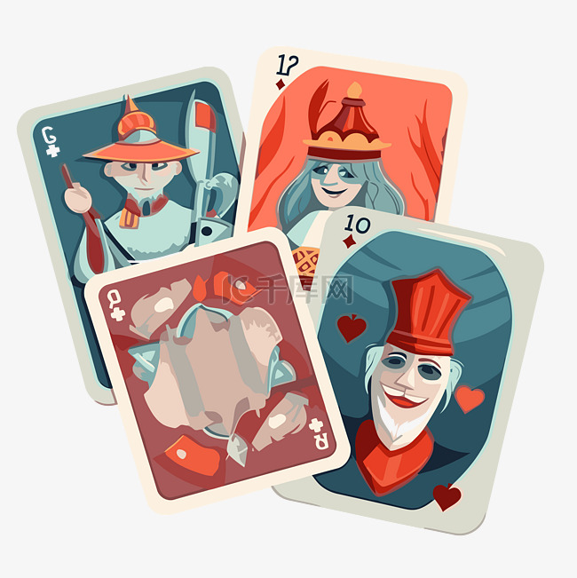 四张不同的扑克牌，上面装饰着两