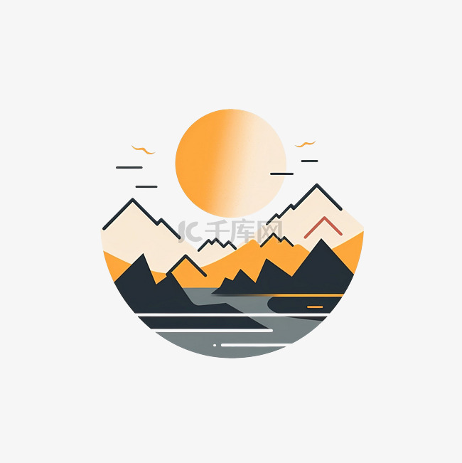 简约风格的山脉和太阳插图