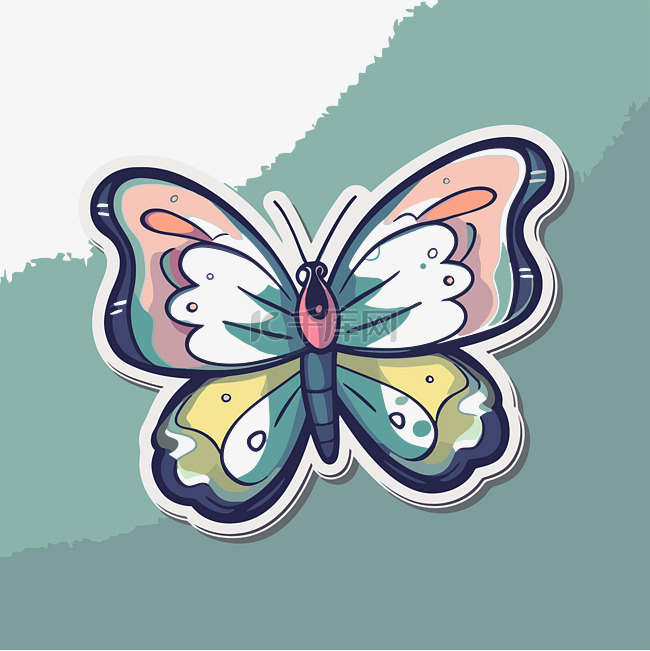 绿松石背景上的卡通蝴蝶贴纸设计