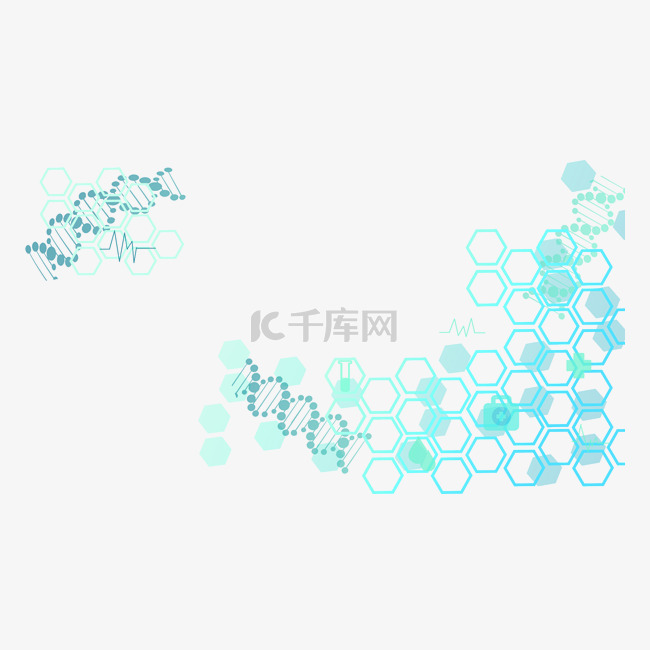 医学背景与六角形形状边框横图蓝