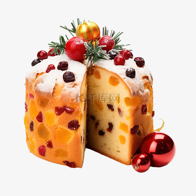 传统圣诞蛋糕节日糕点，配有水果