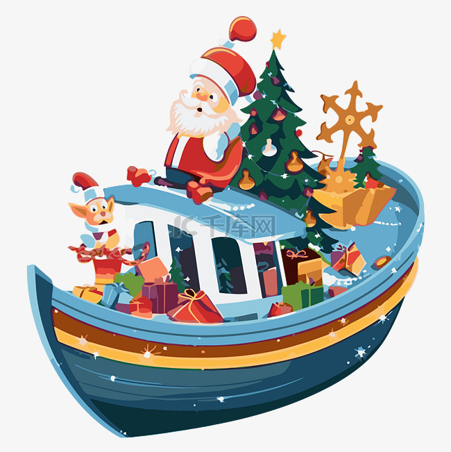 圣诞船剪贴画卡通节日形象与圣诞