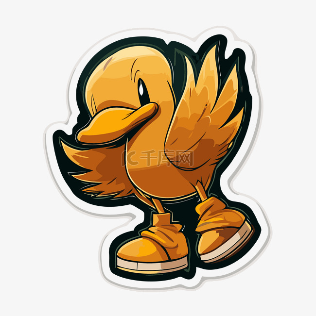 一只黄鸭子和橙色鞋子剪贴画的贴