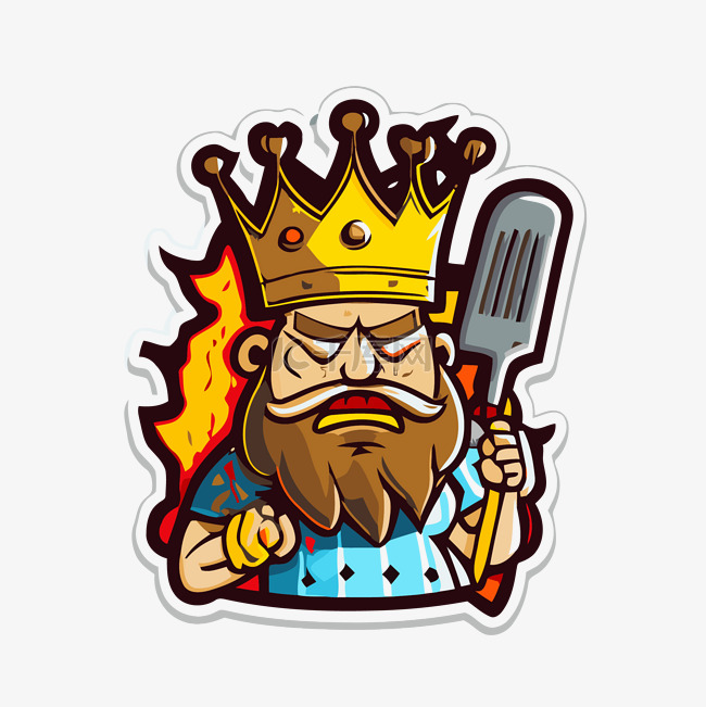 国王的卡通贴纸，上面有勺子和燃