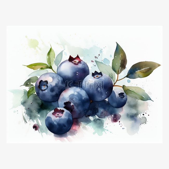 几颗蓝莓的水彩插图