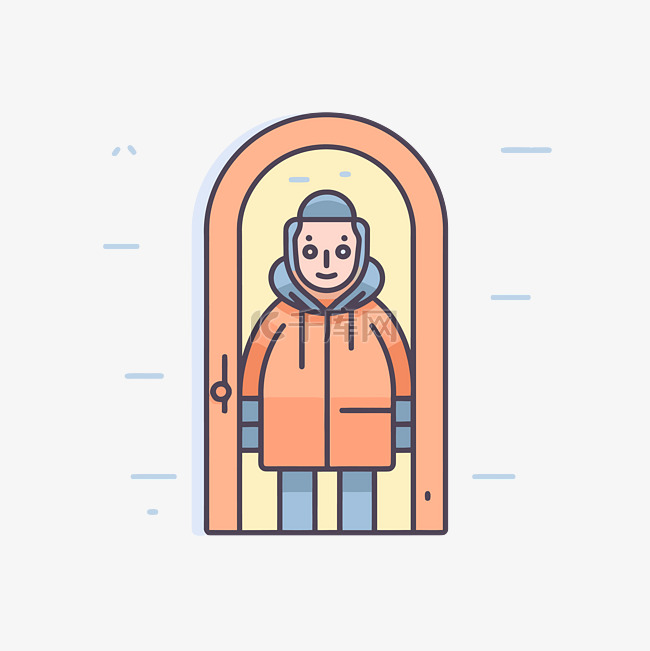 一个男人在敞开的门里的卡通图标