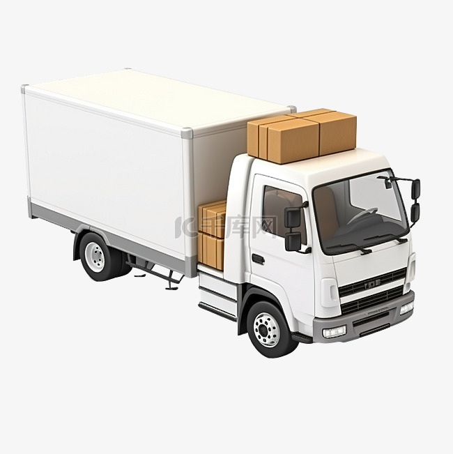 3d 送货车和纸板箱产品货物运