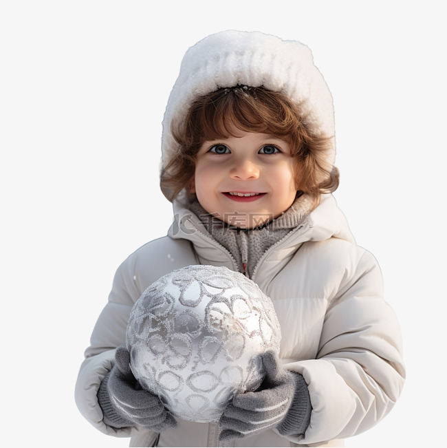 快乐的孩子在冬季公园拿着圣诞装