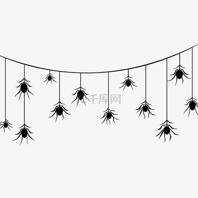 蜘蛛悬挂在蜘蛛网黑色剪影元素上