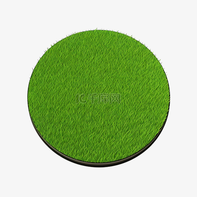 圆形表面覆盖着绿草隔离3D渲染