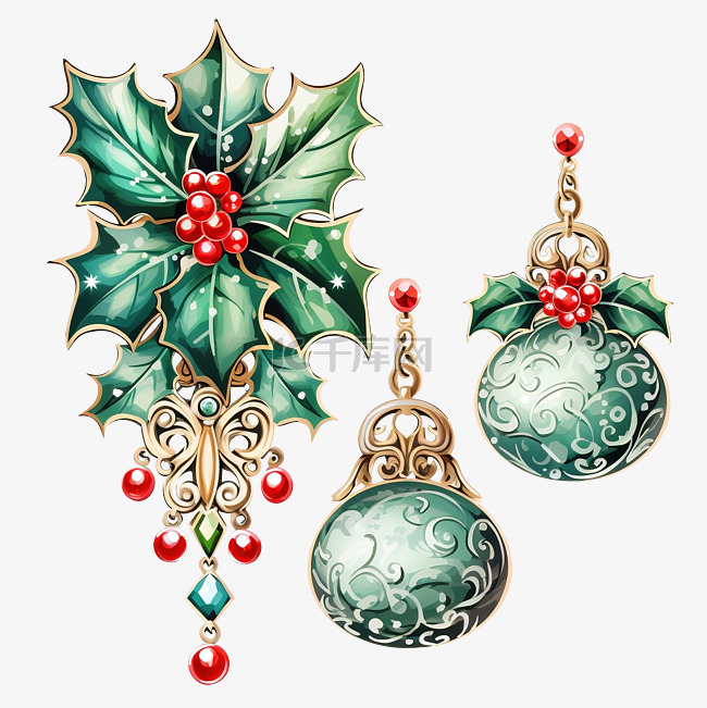 圣诞快乐复古珠宝套装装饰圣诞树