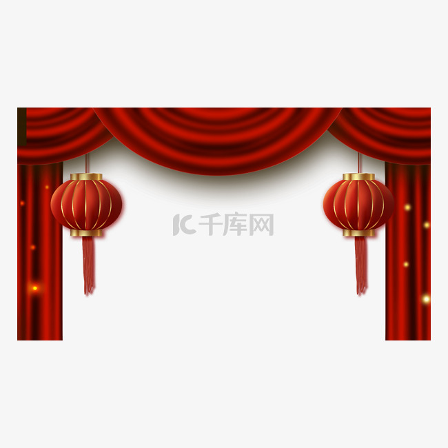 中国红色灯笼帘幕绸缎新年帷幕