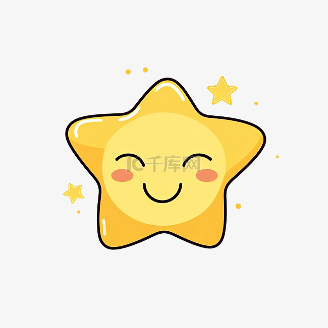 可爱的黄色涂鸦明星微笑脸闭着眼