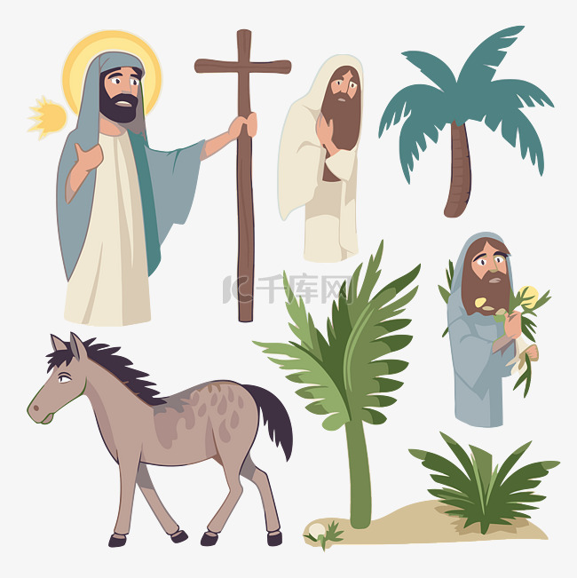 棕榈星期日剪贴画基督教图标集与