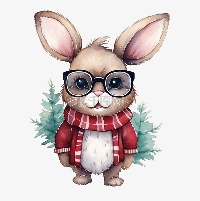 圣诞兔子或戴眼镜的兔子