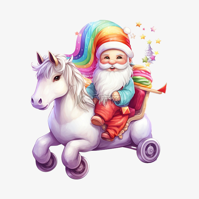 圣诞节可爱的圣诞老人骑着可爱的