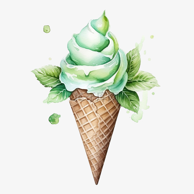 水彩夏日元素中的薄荷巧克力冰淇