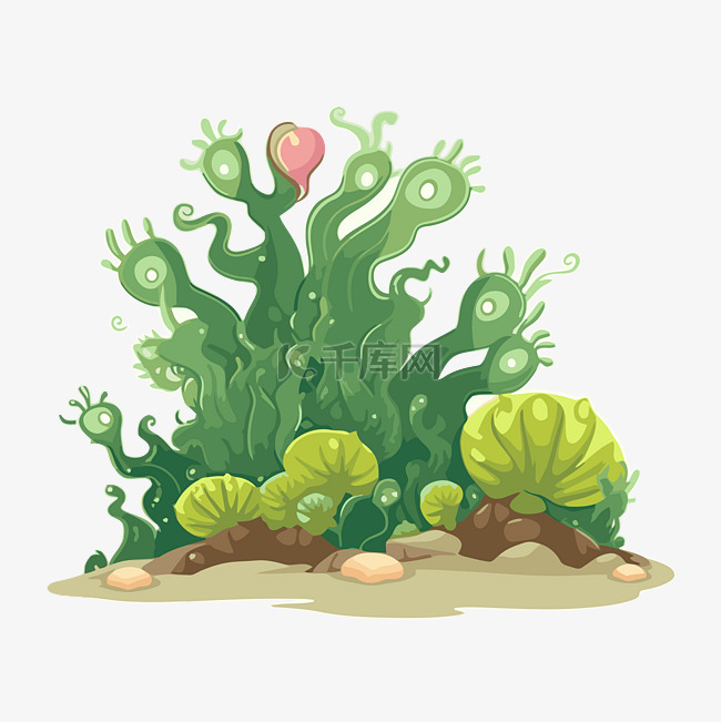 海洋植物剪贴画卡通陆地精灵与植