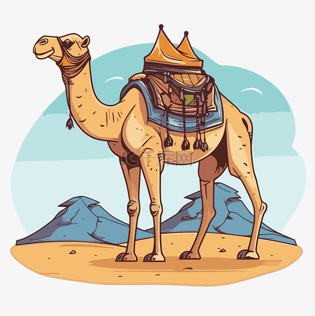 骆驼剪贴画 卡通骆驼站在沙漠边