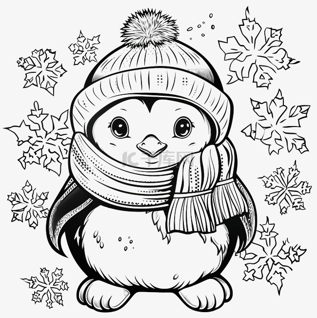 快乐的小企鹅着色书冬天帽子围巾
