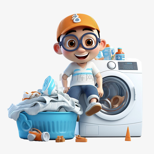 洗衣服 3D 人物插画