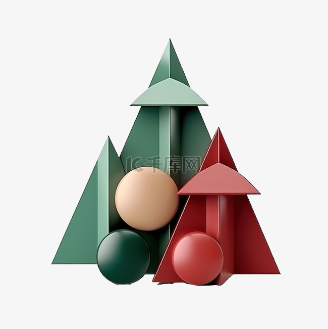 抽象几何形状圣诞树场景概念装饰