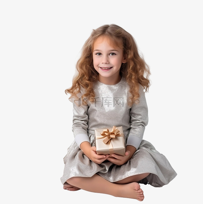 手拿着饼干的漂亮女孩坐在圣诞树