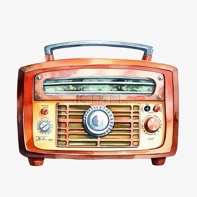 水彩复古收音机