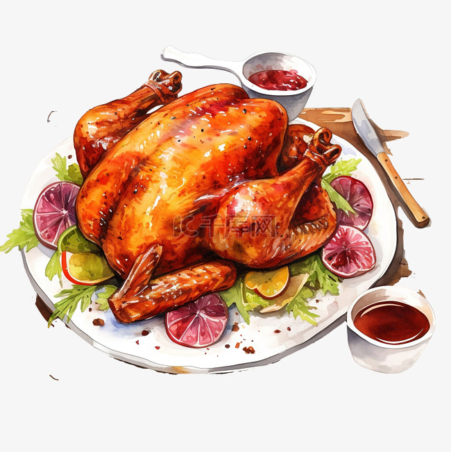 感恩节烤火鸡传统食品节日晚餐水