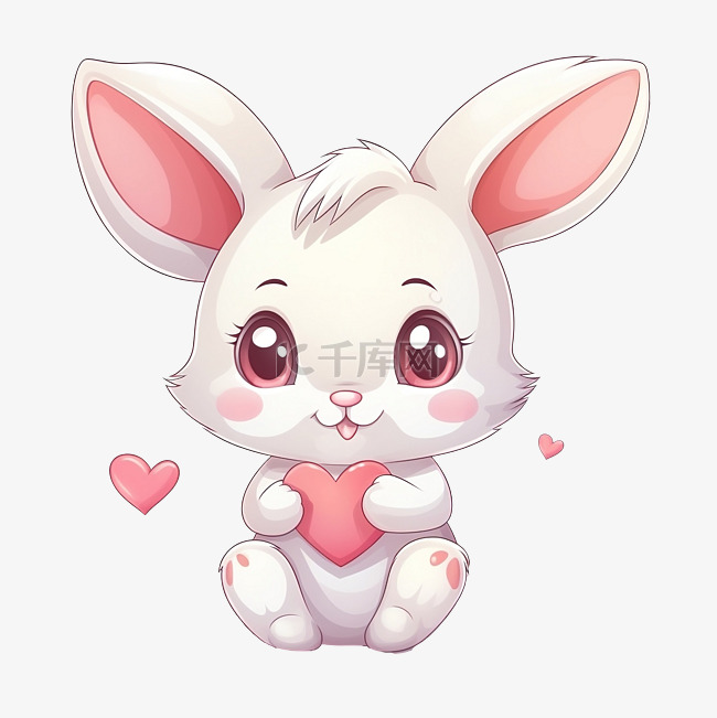卡通可爱兔子抱着心坐姿