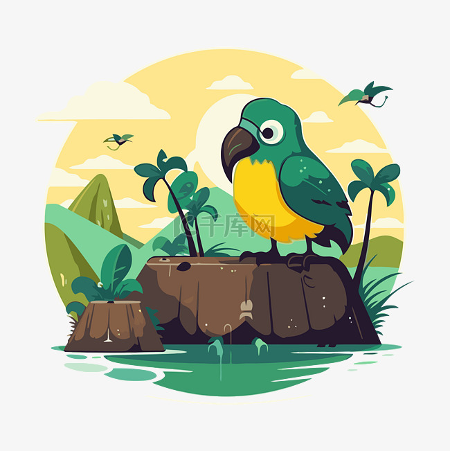 巴西剪贴画鹦鹉位于孤立的热带森