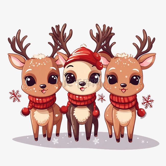 一群可爱的鹿庆祝圣诞节矢量插画
