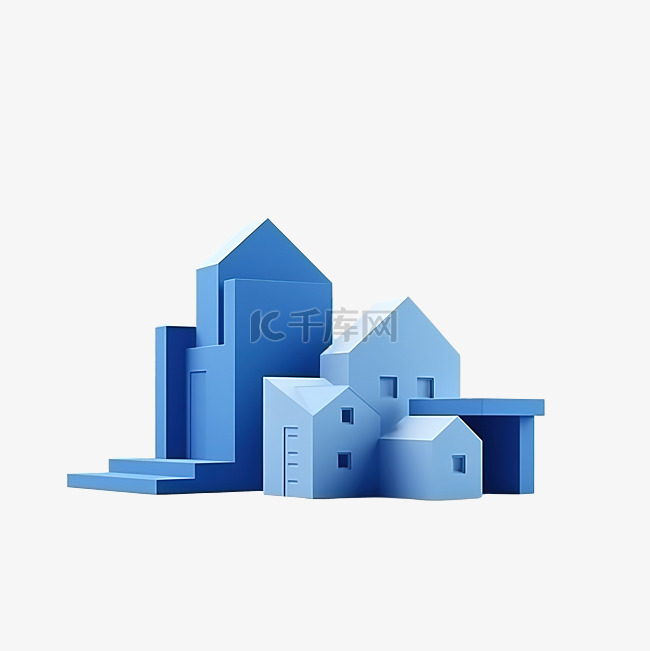 3d 最小蓝屋房地产概念 3d
