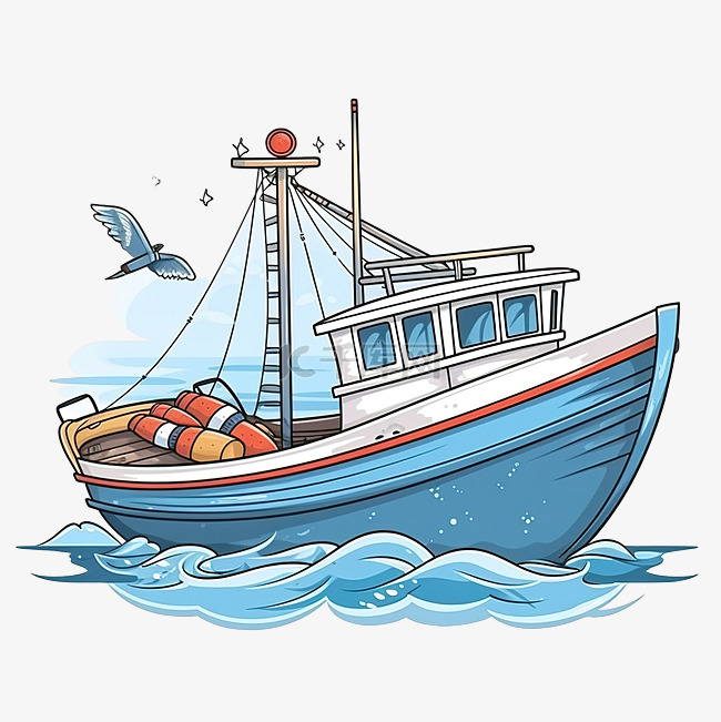 涂鸦风格的渔船插图