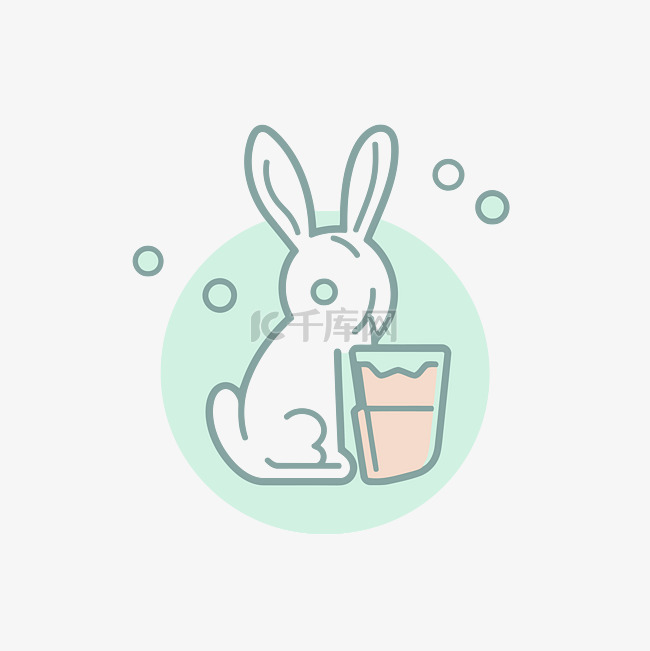 优雅的兔子饮料图标插画 向量