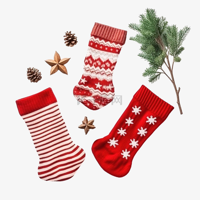 圣诞保暖袜子和风景顶视图圣诞风