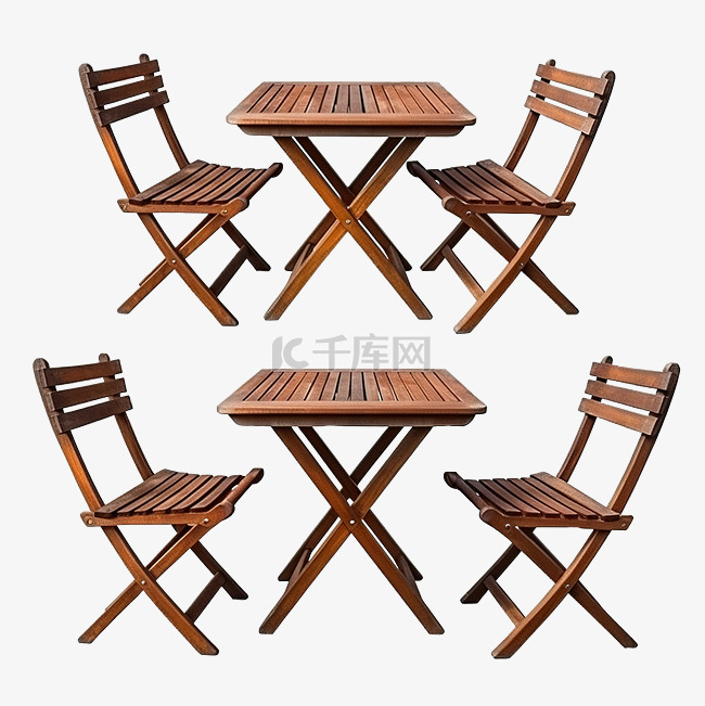 一套花园木桌和折叠椅隔离PNG
