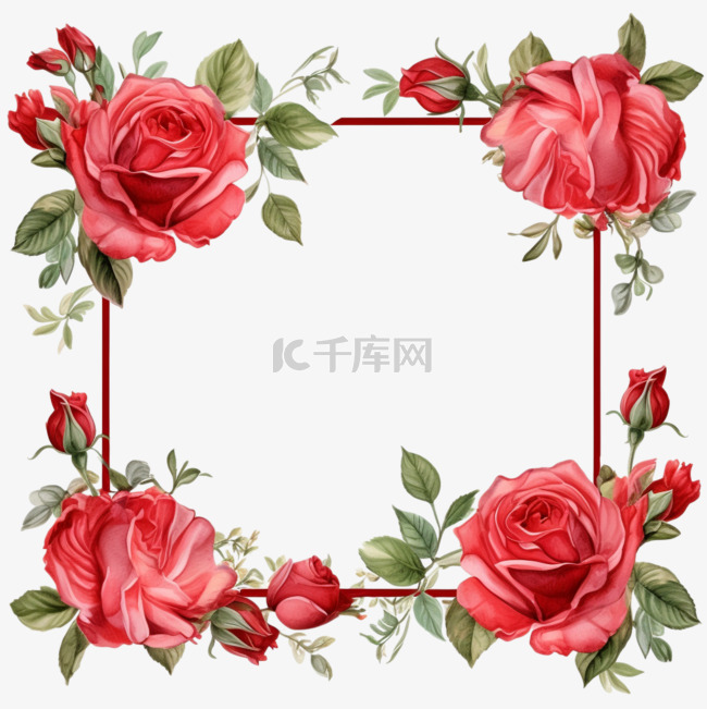 数字艺术玫瑰花框元素立体免抠图
