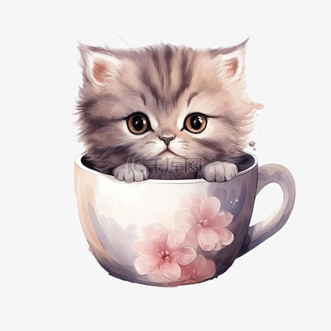 可爱的猫在杯子里只显示脸与可爱