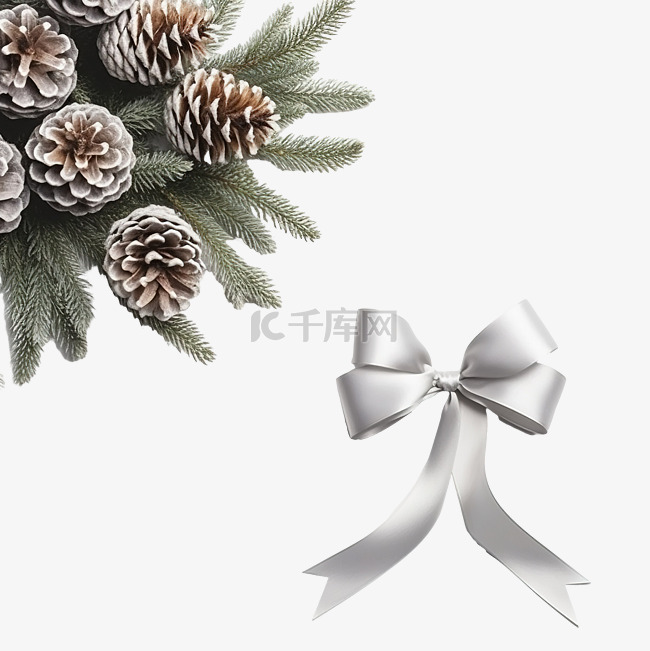 模型圣诞树锥和银丝带