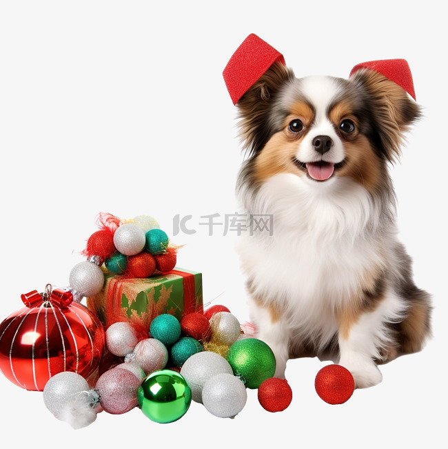 小有趣可爱的狗与圣诞玩具