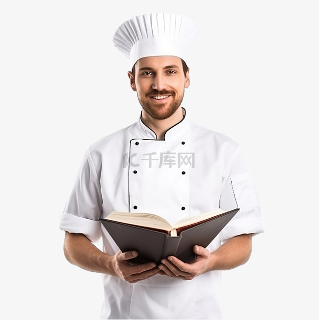 厨师厨师面包师拿着搅拌碗食谱书