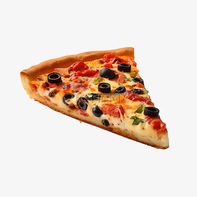 一片披萨的 3D 渲染，上面有