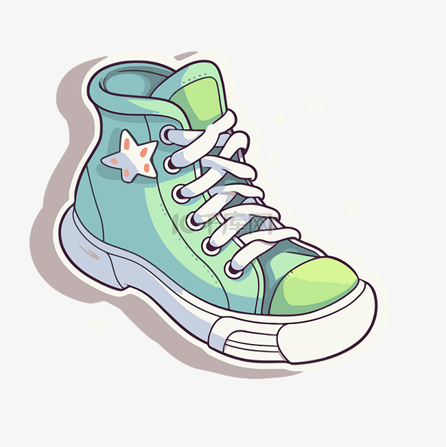一张绿纸上的卡通风格绿色运动鞋
