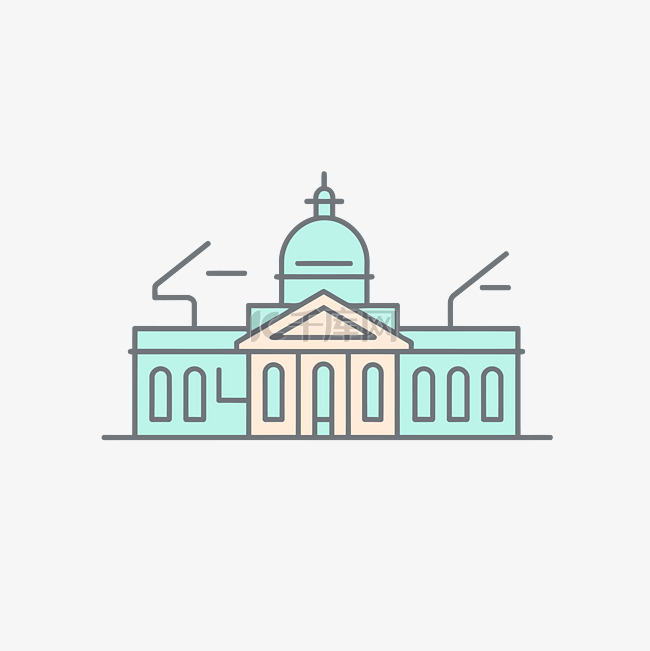 描绘国会大厦建筑的线条艺术图标