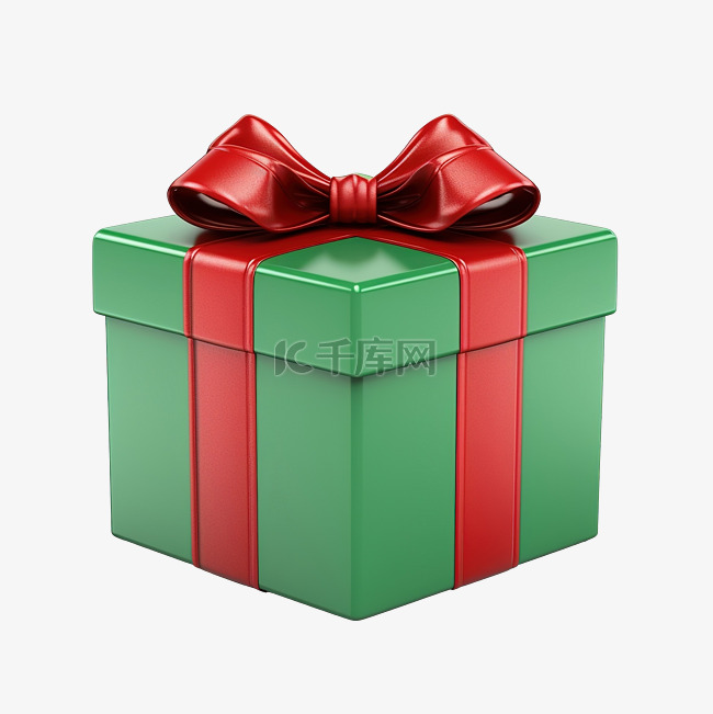 有红色蝴蝶结的绿色礼物盒