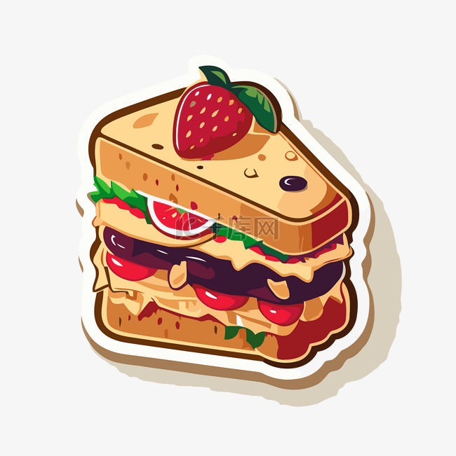 米色背景上三明治贴纸的卡通设计