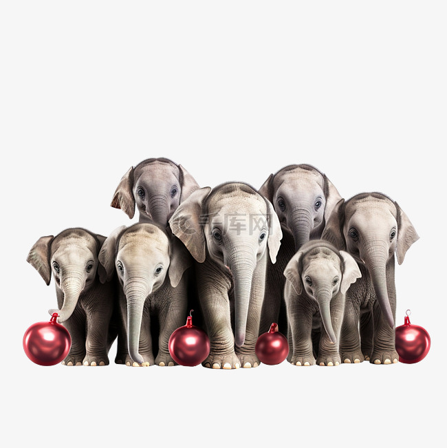 一群可爱的小象快乐地等待着圣诞